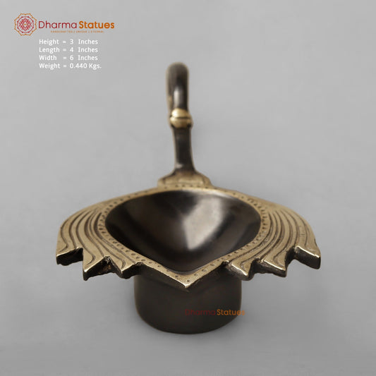 Brass Lotus Diya with handle , Royal black finish 6”