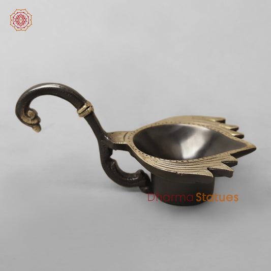 Brass Lotus Diya with handle , Royal black finish 6”