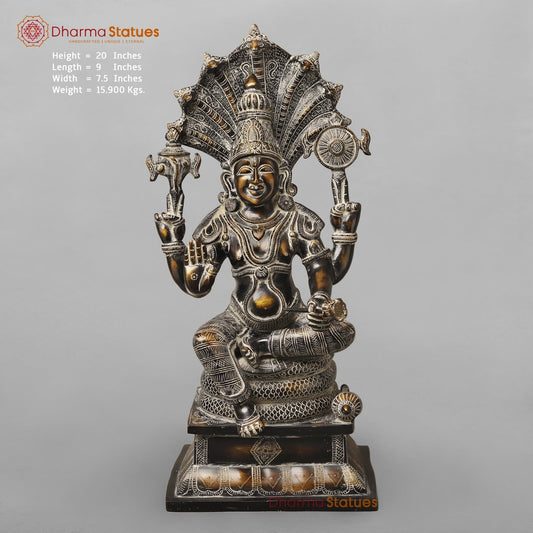 Brass Abhishekam Vishnu Seated, South Indian Antique Finish 20”