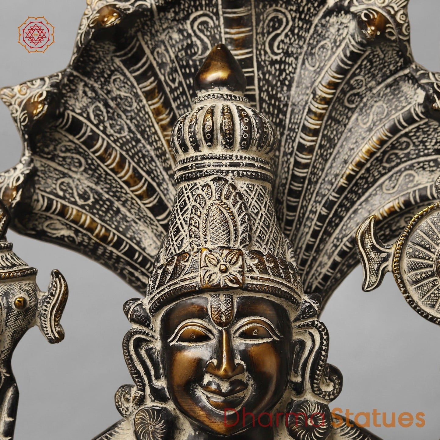 Brass Abhishekam Vishnu Seated, South Indian Antique Finish 20”