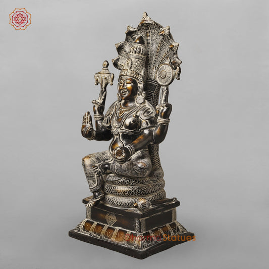 Brass Abhishekam Vishnu Seated, South Indian Antique Finish 20”