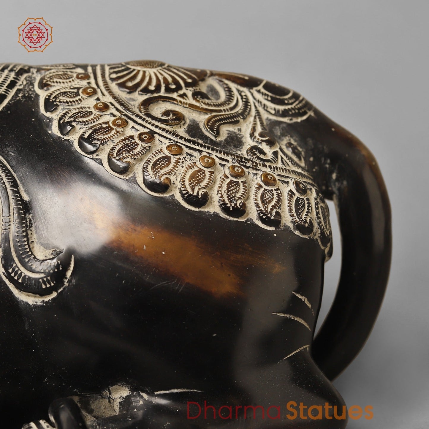 Brass Nandi Seated With Fine Carving, South Indian Antique Finish 16”