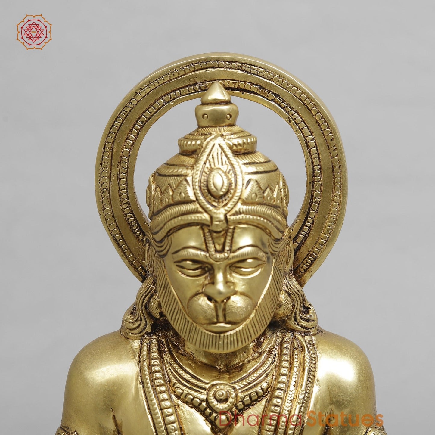 Brass Dhyan Hanuman Seated Fine, Soecial Gold Finish 9.5”