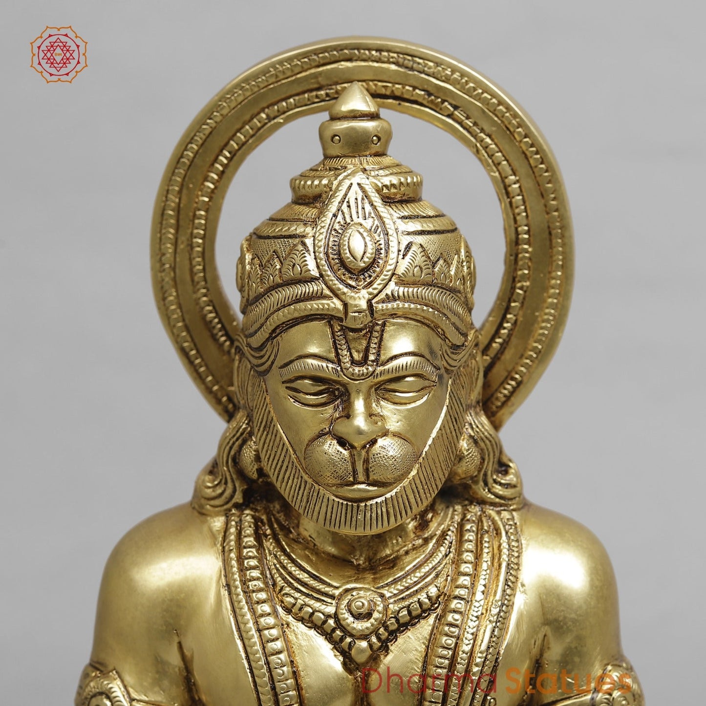 Brass Dhyan Hanuman Seated Fine, Soecial Gold Finish 9.5”