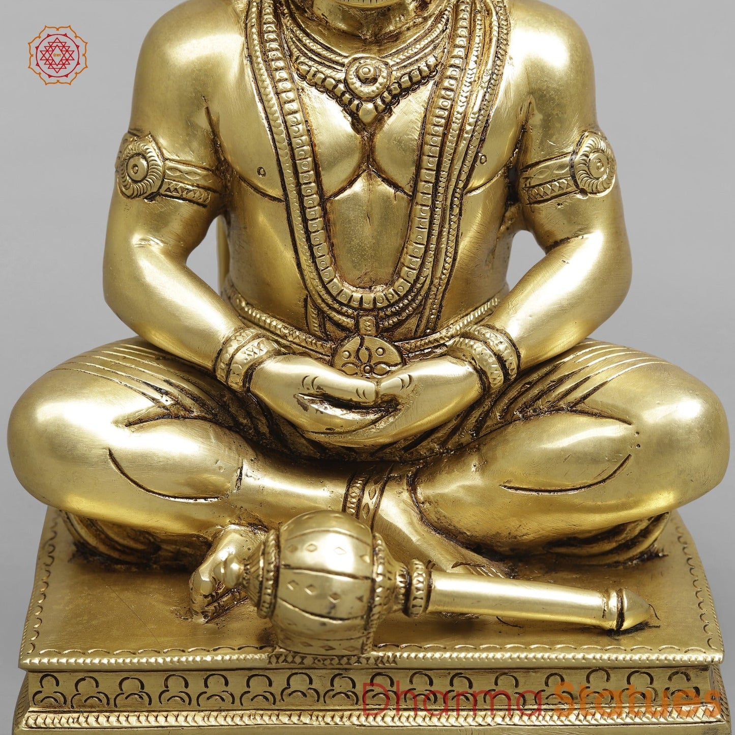 Brass Dhyan Hanuman Seated Fine, Soecial Gold Finish 9.5”