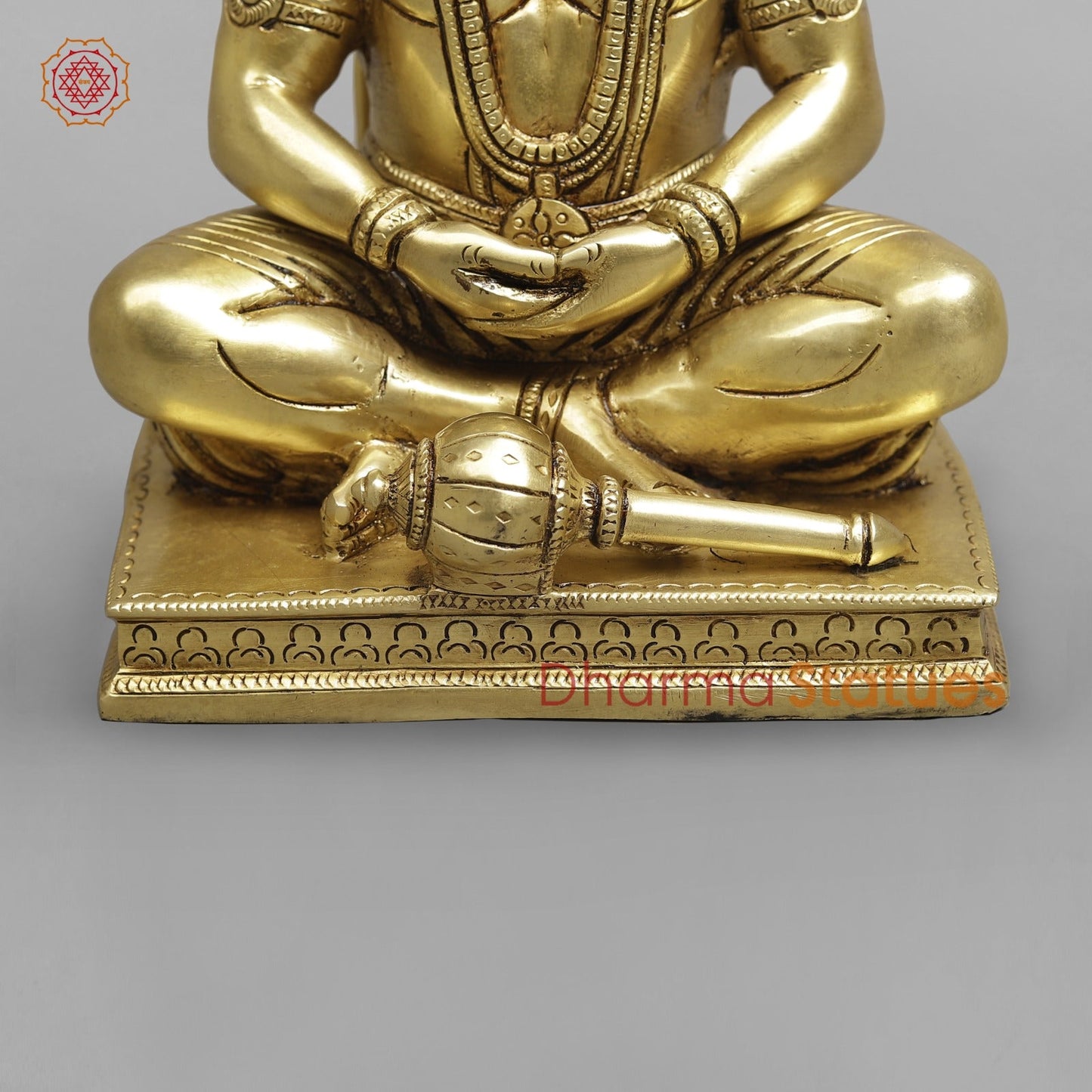 Brass Dhyan Hanuman Seated Fine, Soecial Gold Finish 9.5”