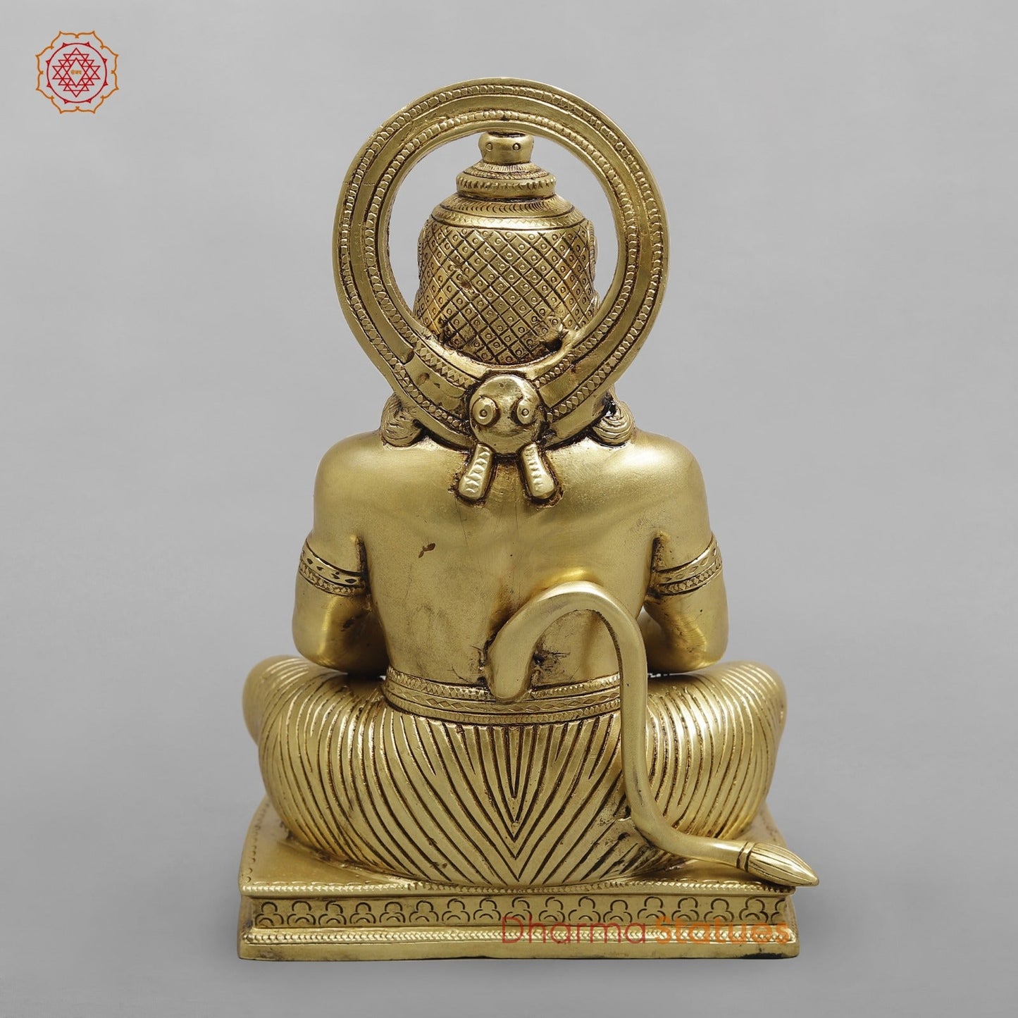 Brass Dhyan Hanuman Seated Fine, Soecial Gold Finish 9.5”