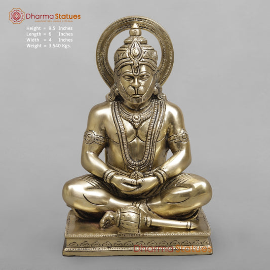 Brass Dhyan Hanuman Seated Fine, Smooth Finish 9.5”