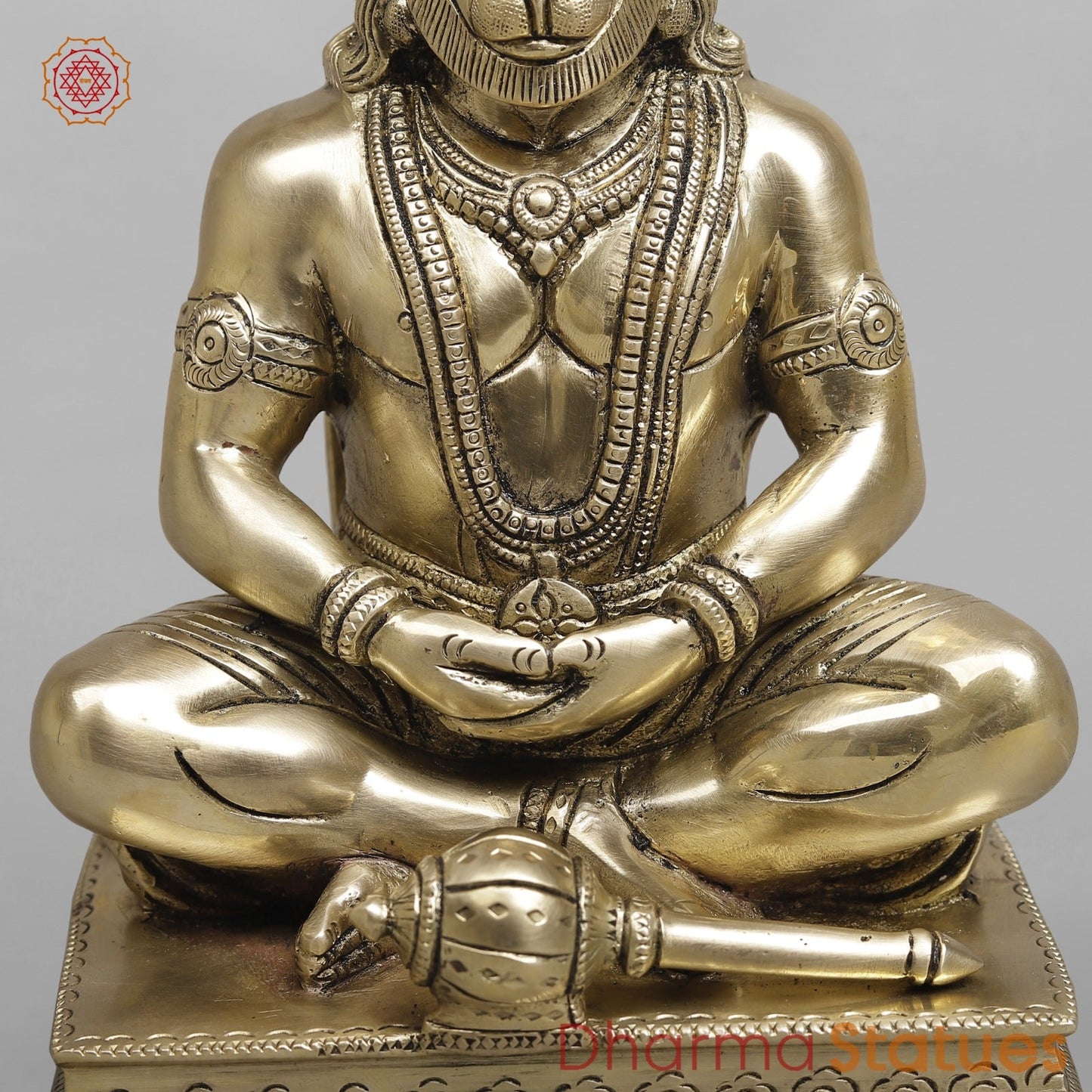 Brass Dhyan Hanuman Seated Fine, Smooth Finish 9.5”