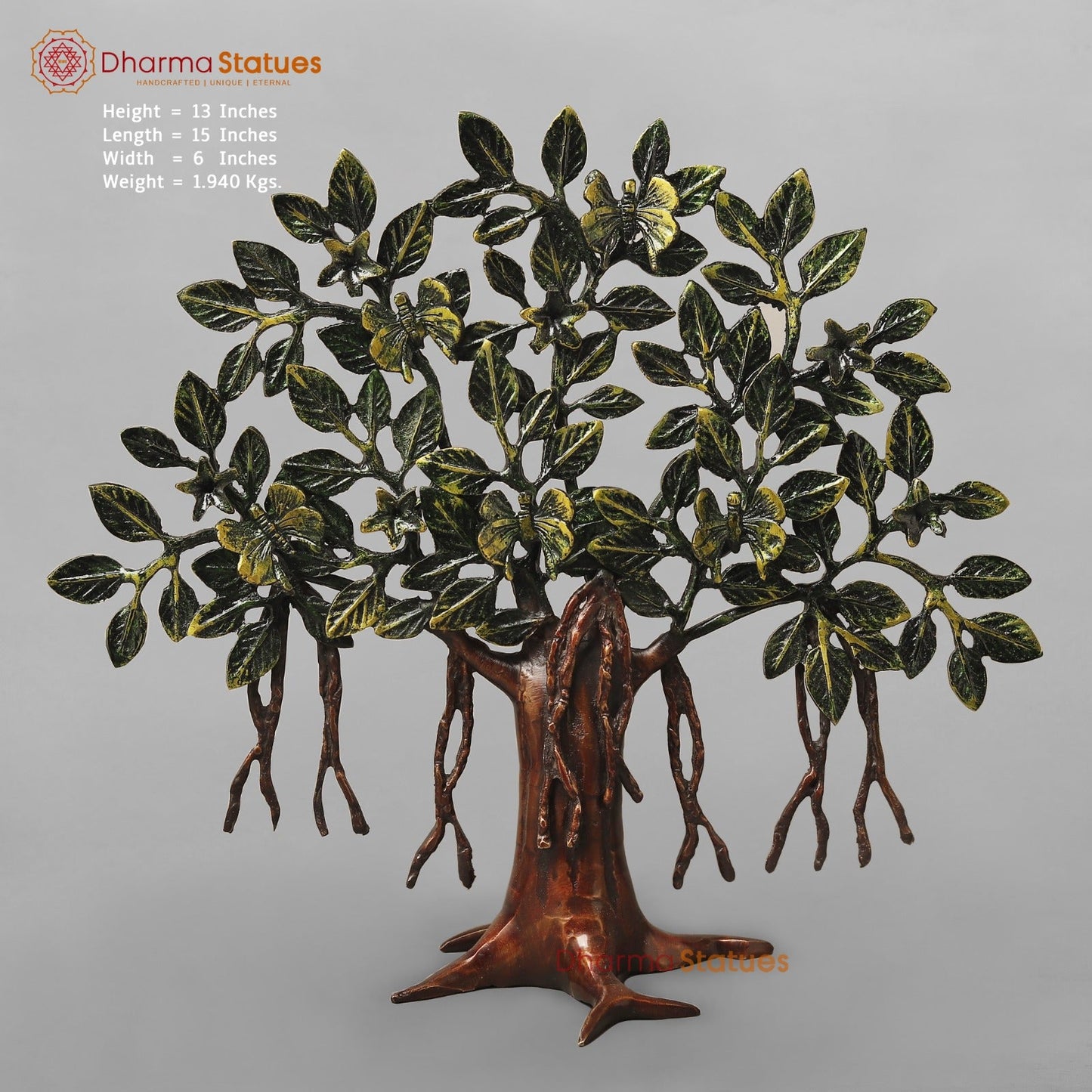 Brasa Tree Of Life (Kalpvriksh) Fine, Green & Copper Finish 13”