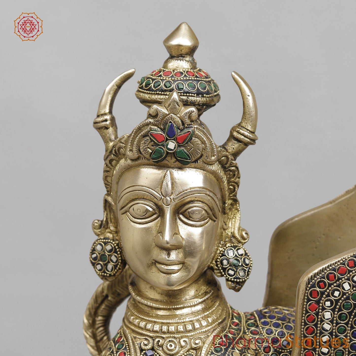 Brass Kamdhenu Cow With Calf Fine, Stone Work 17”