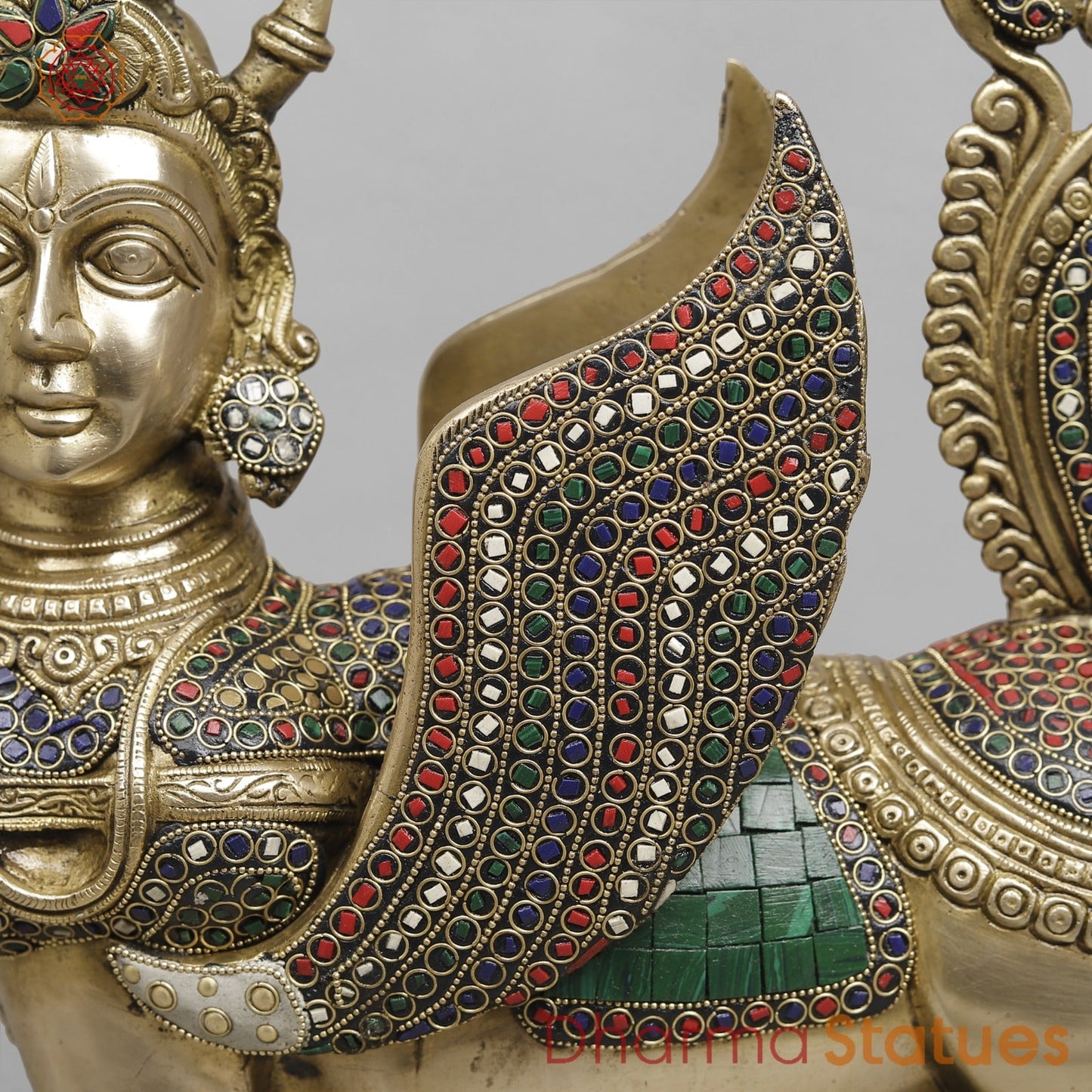 Brass Kamdhenu Cow With Calf Fine, Stone Work 17”