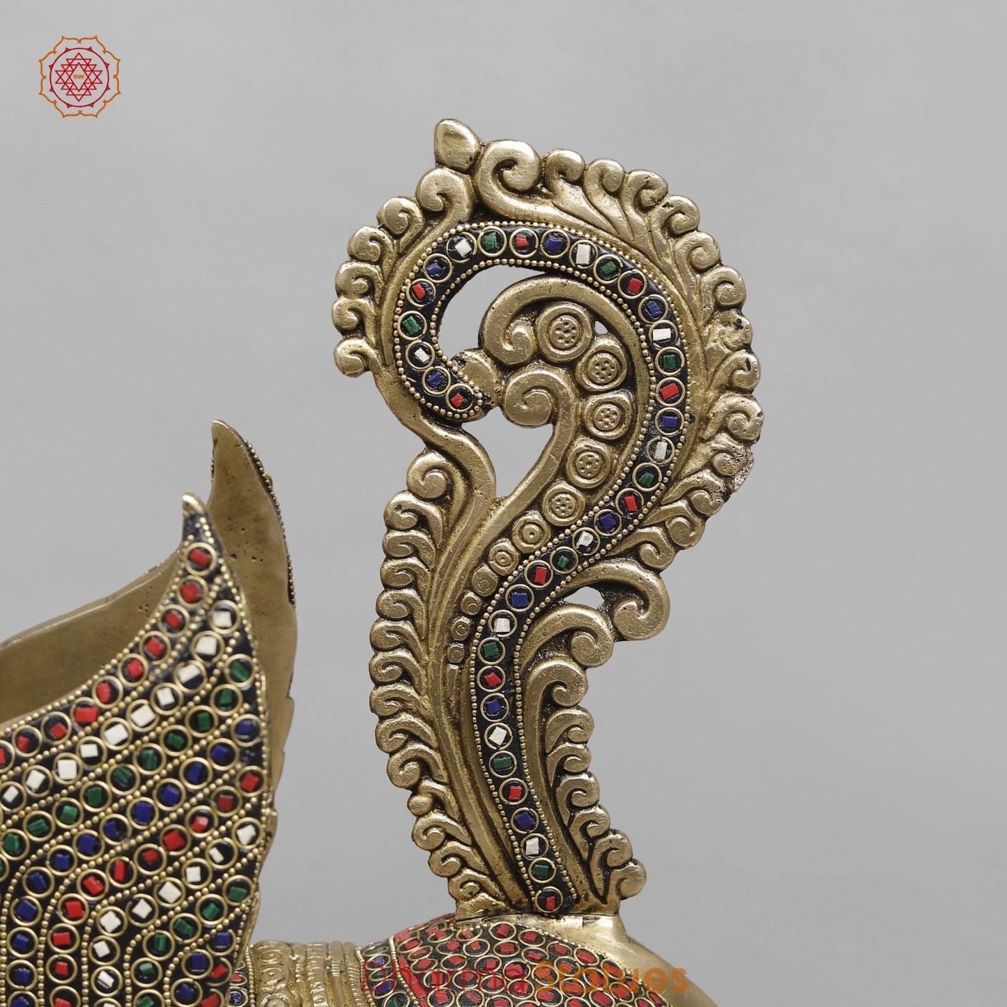 Brass Kamdhenu Cow With Calf Fine, Stone Work 17”