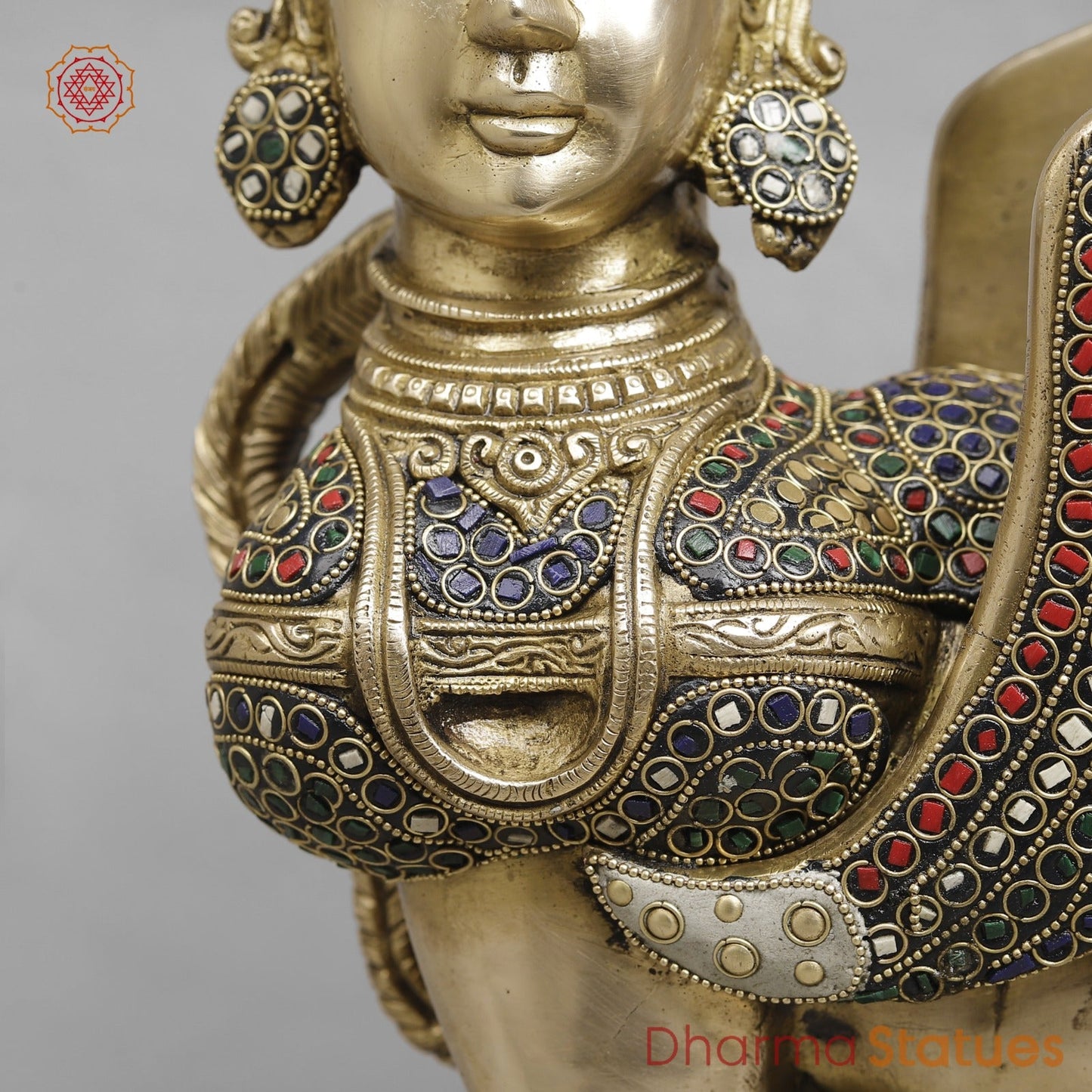Brass Kamdhenu Cow With Calf Fine, Stone Work 17”