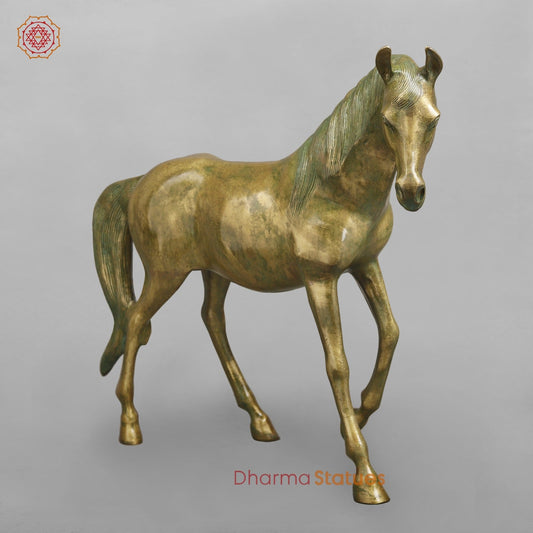 Brass Arabic Horse Standing Fine, Patina Finish 20”