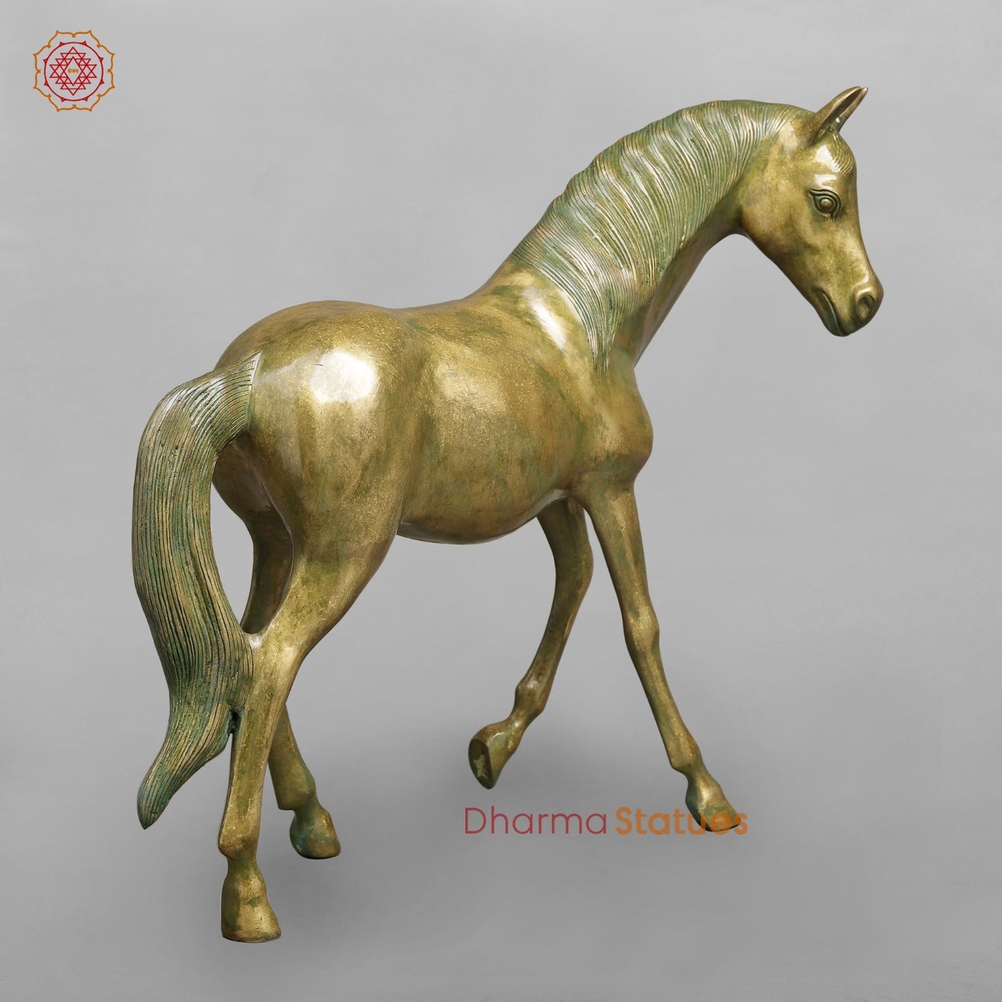 Brass Arabic Horse Standing Fine, Patina Finish 20”