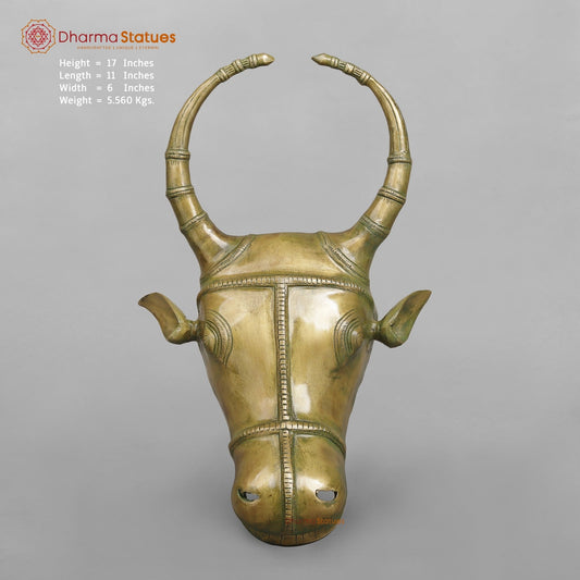 Brass Nandi Head Hanging Fine, Patina Finish 17”