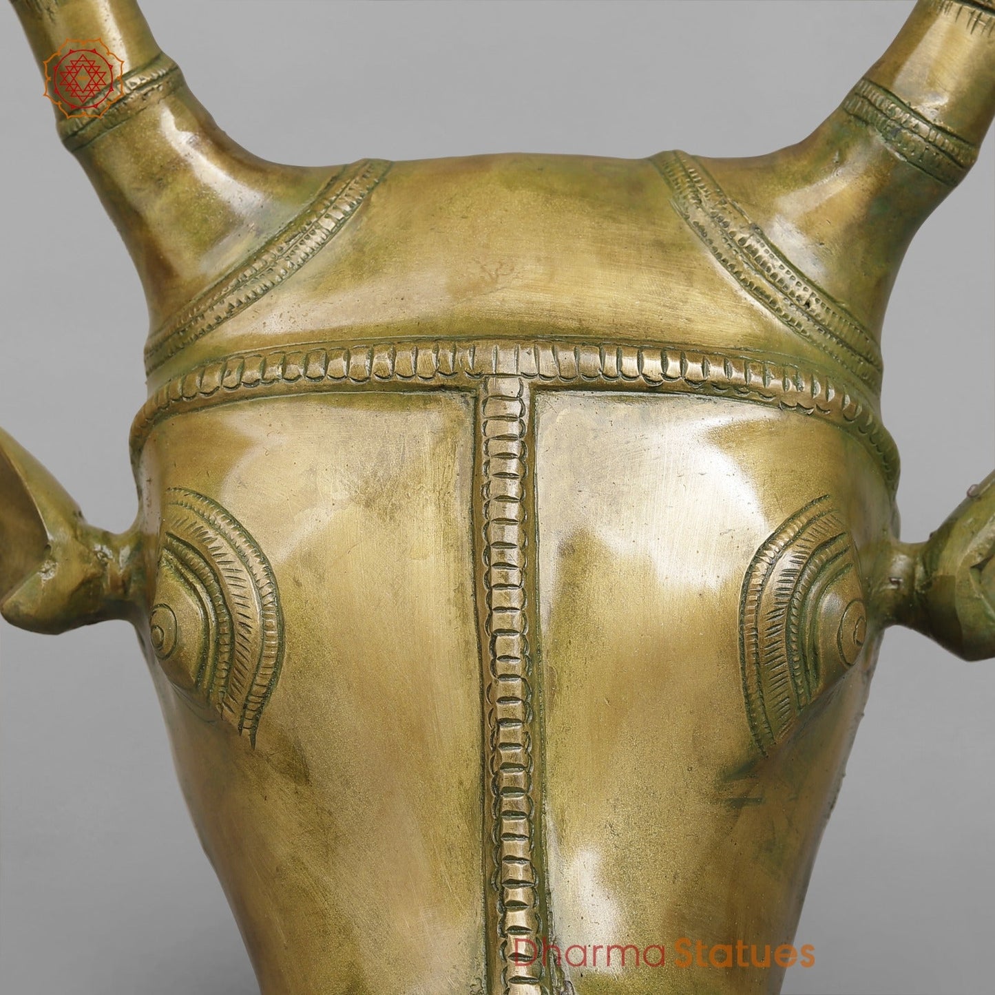 Brass Nandi Head Hanging Fine, Patina Finish 17”