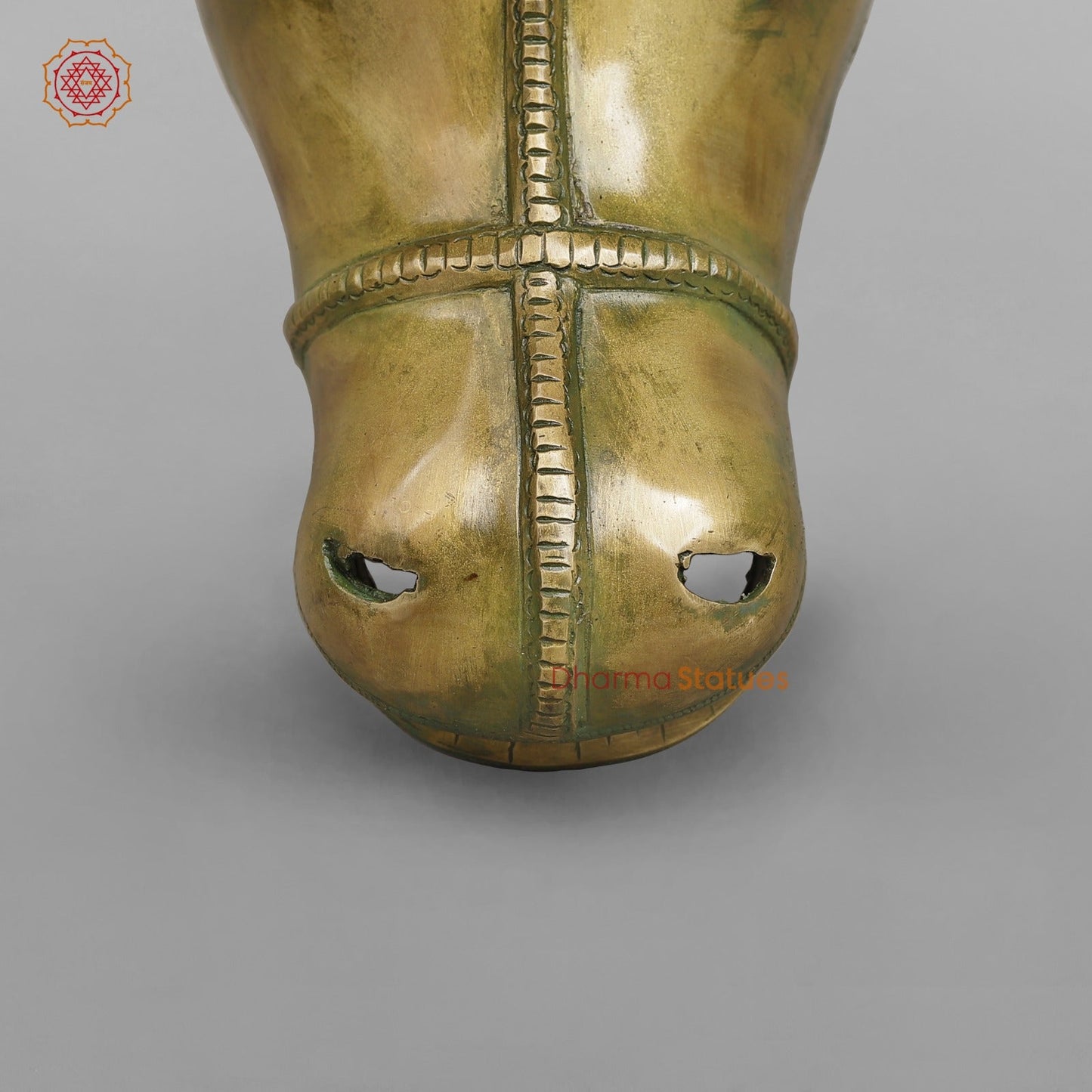 Brass Nandi Head Hanging Fine, Patina Finish 17”