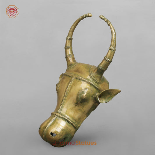 Brass Nandi Head Hanging Fine, Patina Finish 17”