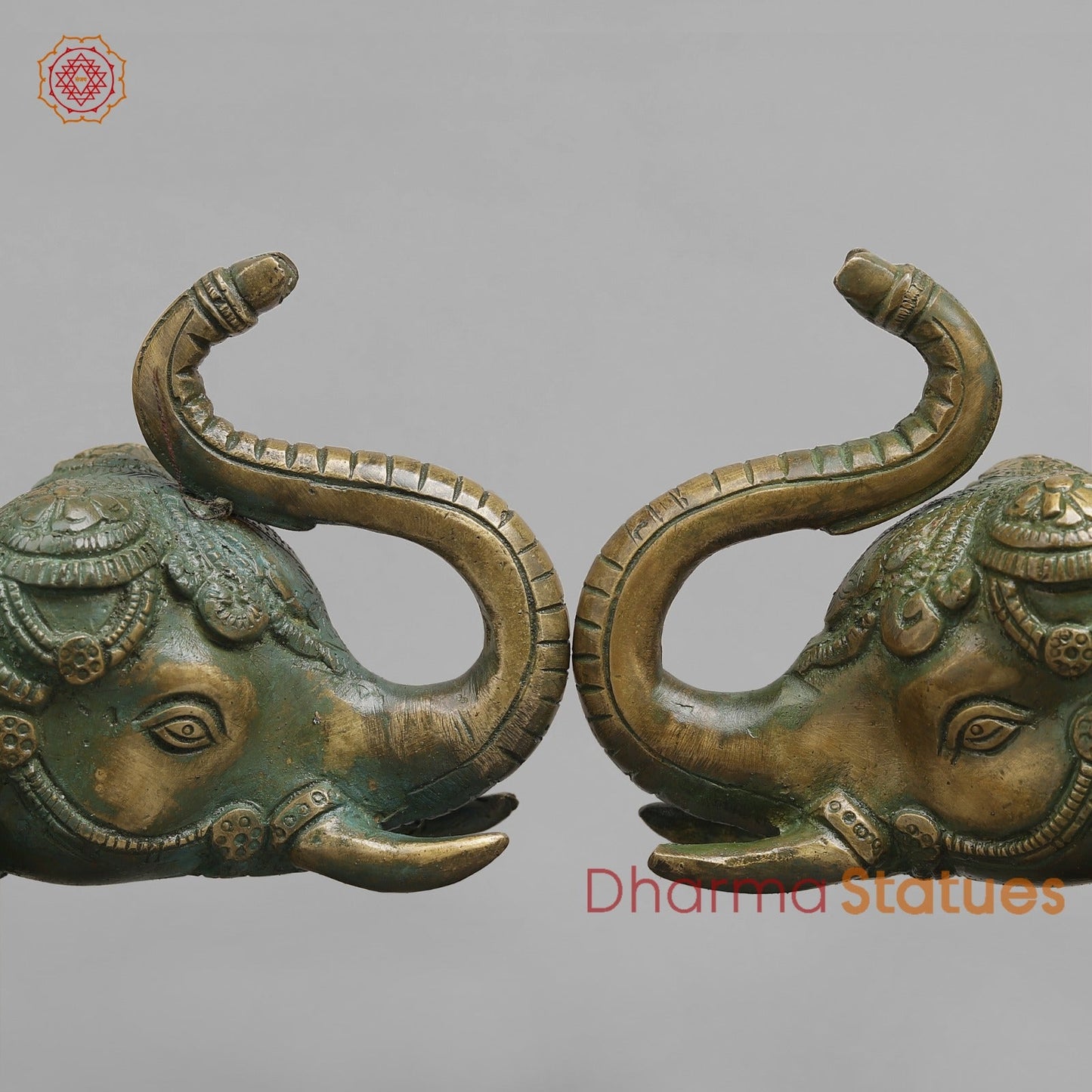 Brass Elephants Fine Carving, Patina Finish 9” (Pair)