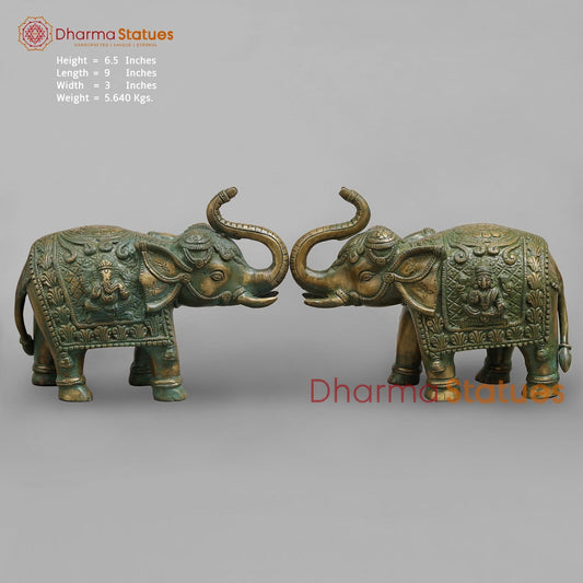 Brass Elephants Fine Carving, Patina Finish 9” (Pair)