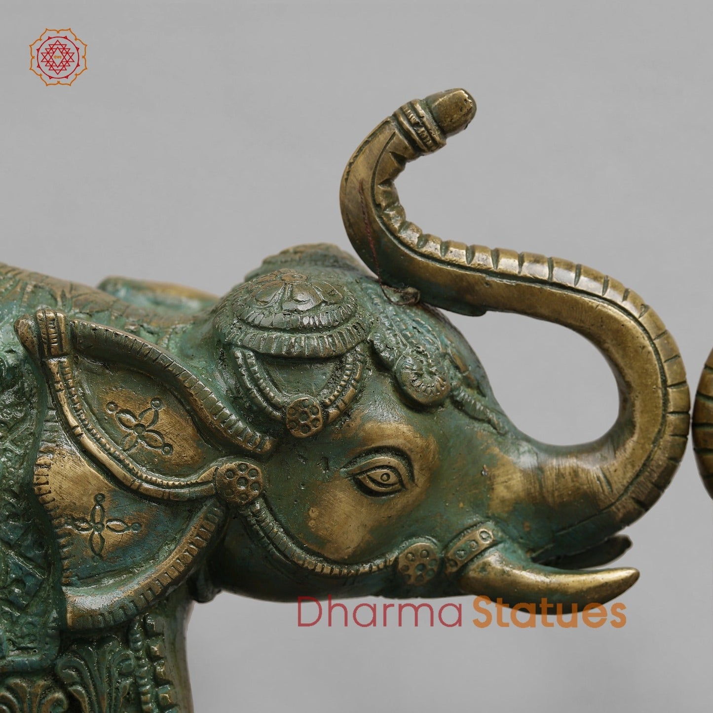 Brass Elephants Fine Carving, Patina Finish 9” (Pair)
