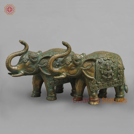 Brass Elephants Fine Carving, Patina Finish 9” (Pair)