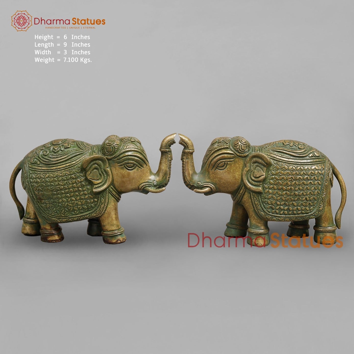 Brass Elephants Flower Carving, Patina Finish 9” (Pair)