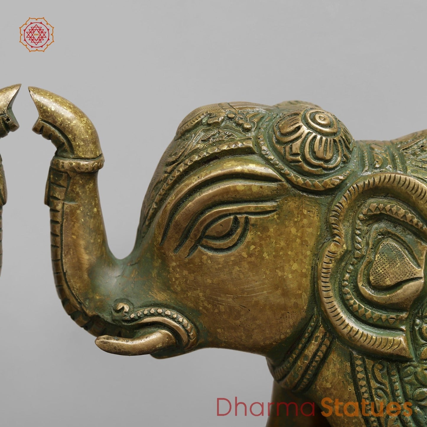 Brass Elephants Flower Carving, Patina Finish 9” (Pair)