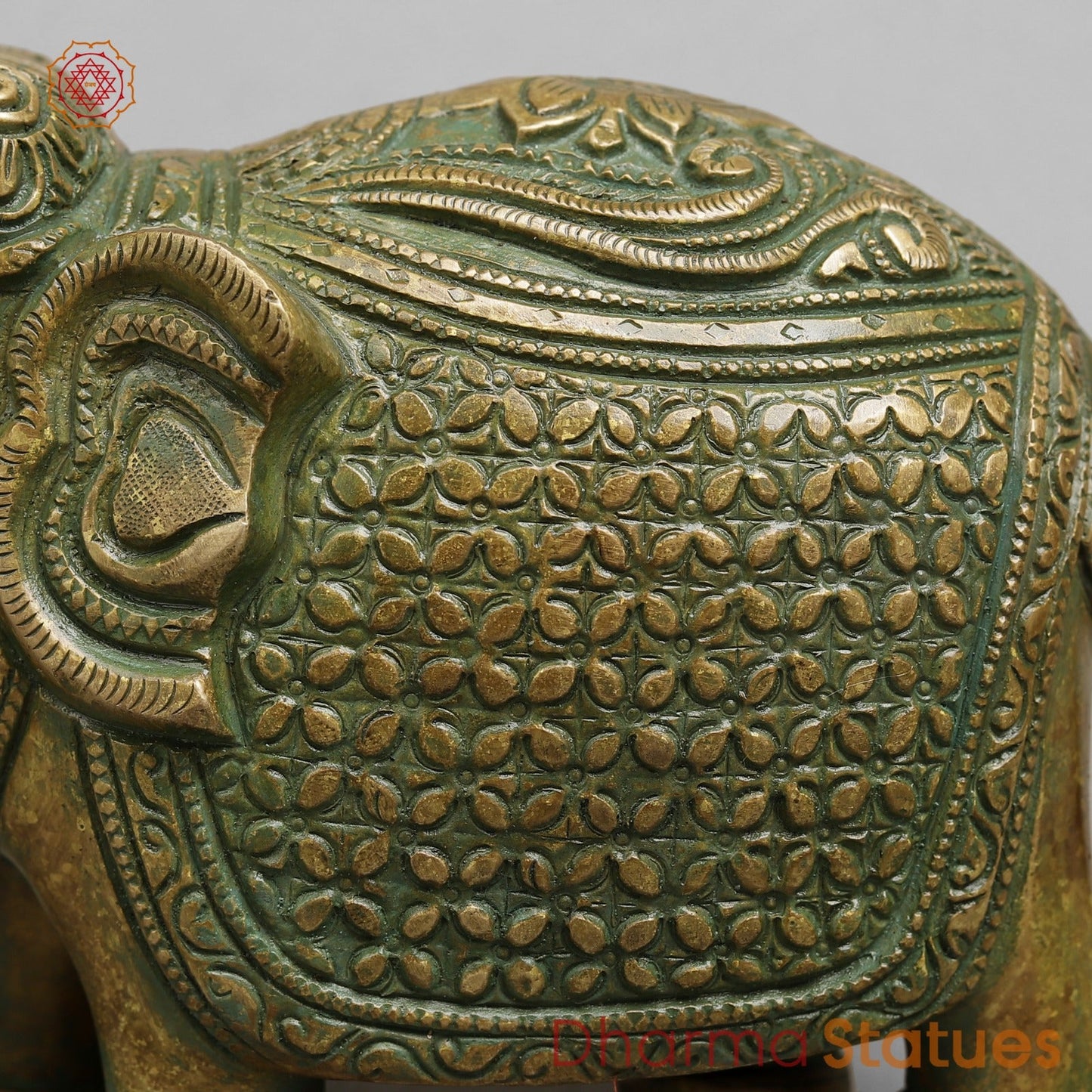 Brass Elephants Flower Carving, Patina Finish 9” (Pair)