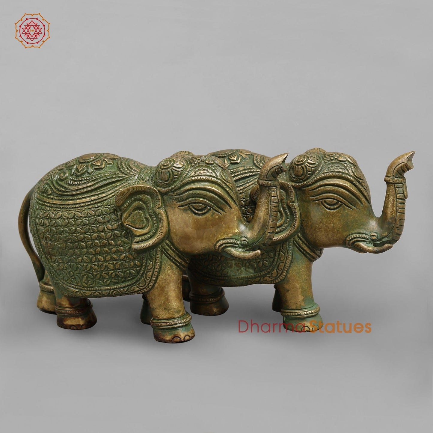 Brass Elephants Flower Carving, Patina Finish 9” (Pair)