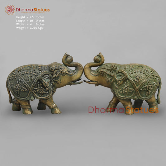 Brass Elephants Fine Carving, Patina Finish 10”(Pair)