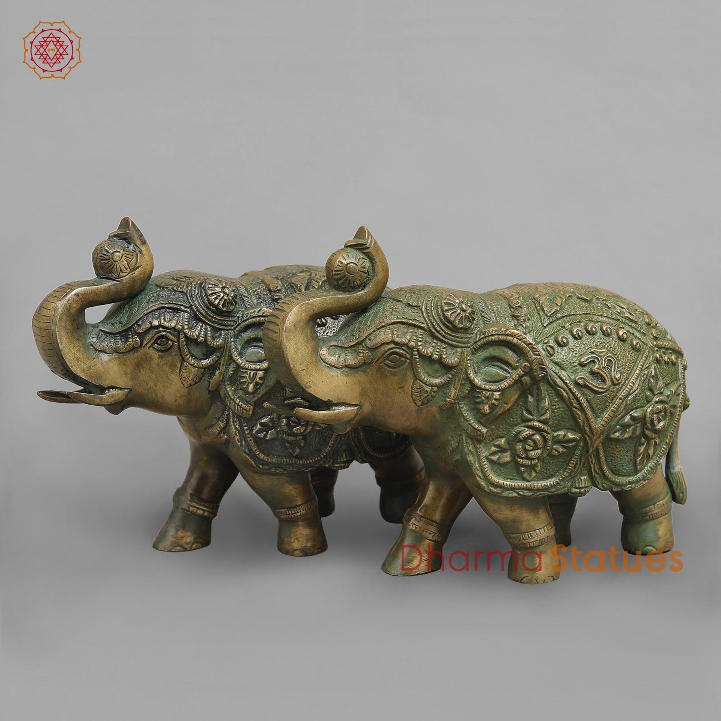 Brass Elephants Fine Carving, Patina Finish 10”(Pair)