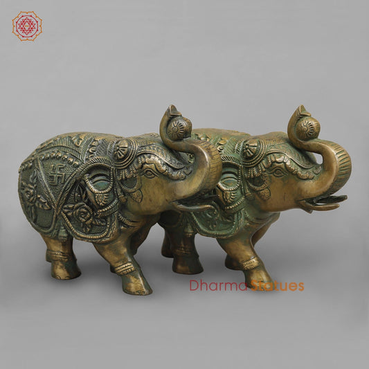 Brass Elephants Fine Carving, Patina Finish 10”(Pair)