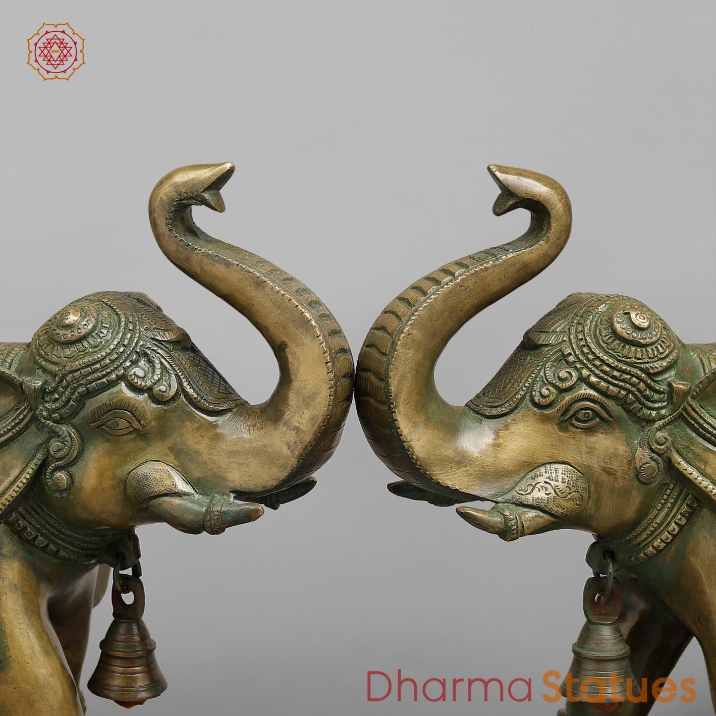 Brass Elephants Pair Peacock carving Fine, Patina Finish 12”