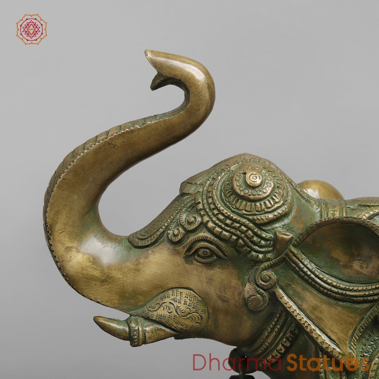 Brass Elephants Pair Peacock carving Fine, Patina Finish 12”