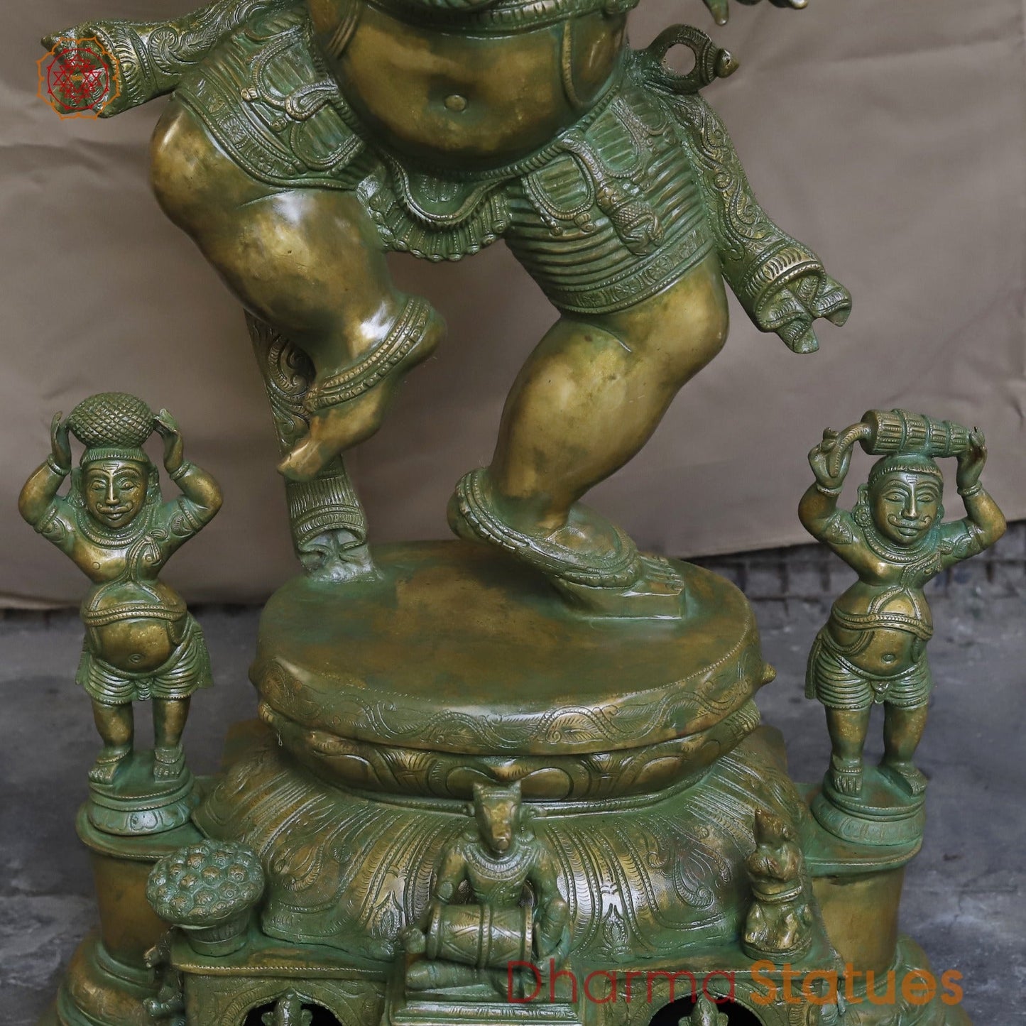 Brass Dancing Ganesh With Devotees Fine, Patina Ganesh 40”