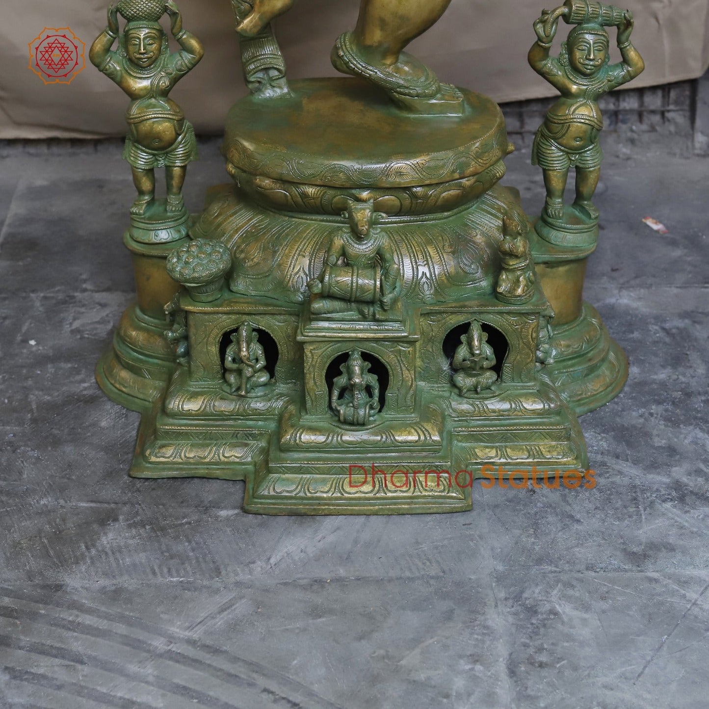 Brass Dancing Ganesh With Devotees Fine, Patina Ganesh 40”