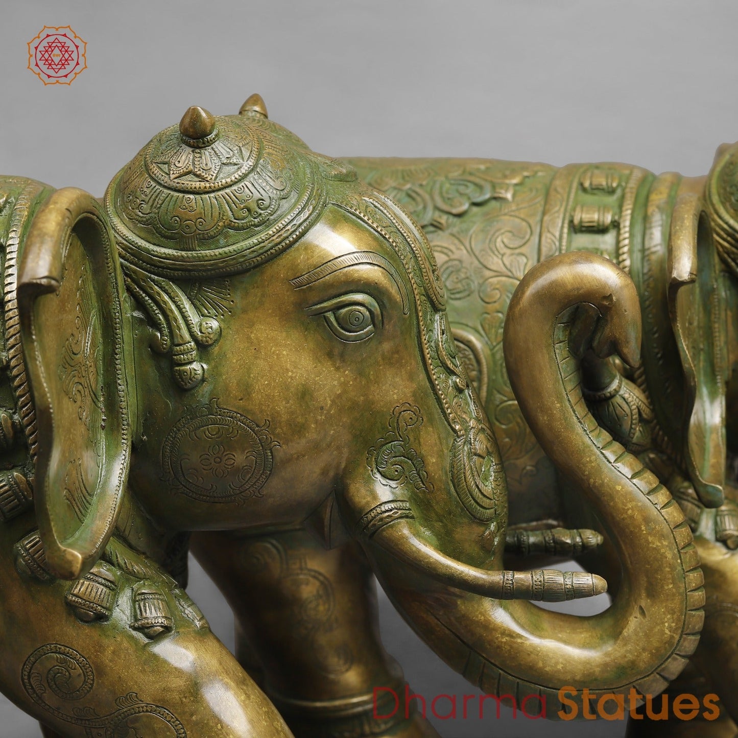 Brass South Indian Elephants Holding Lotus fine, Patina Finish 26”