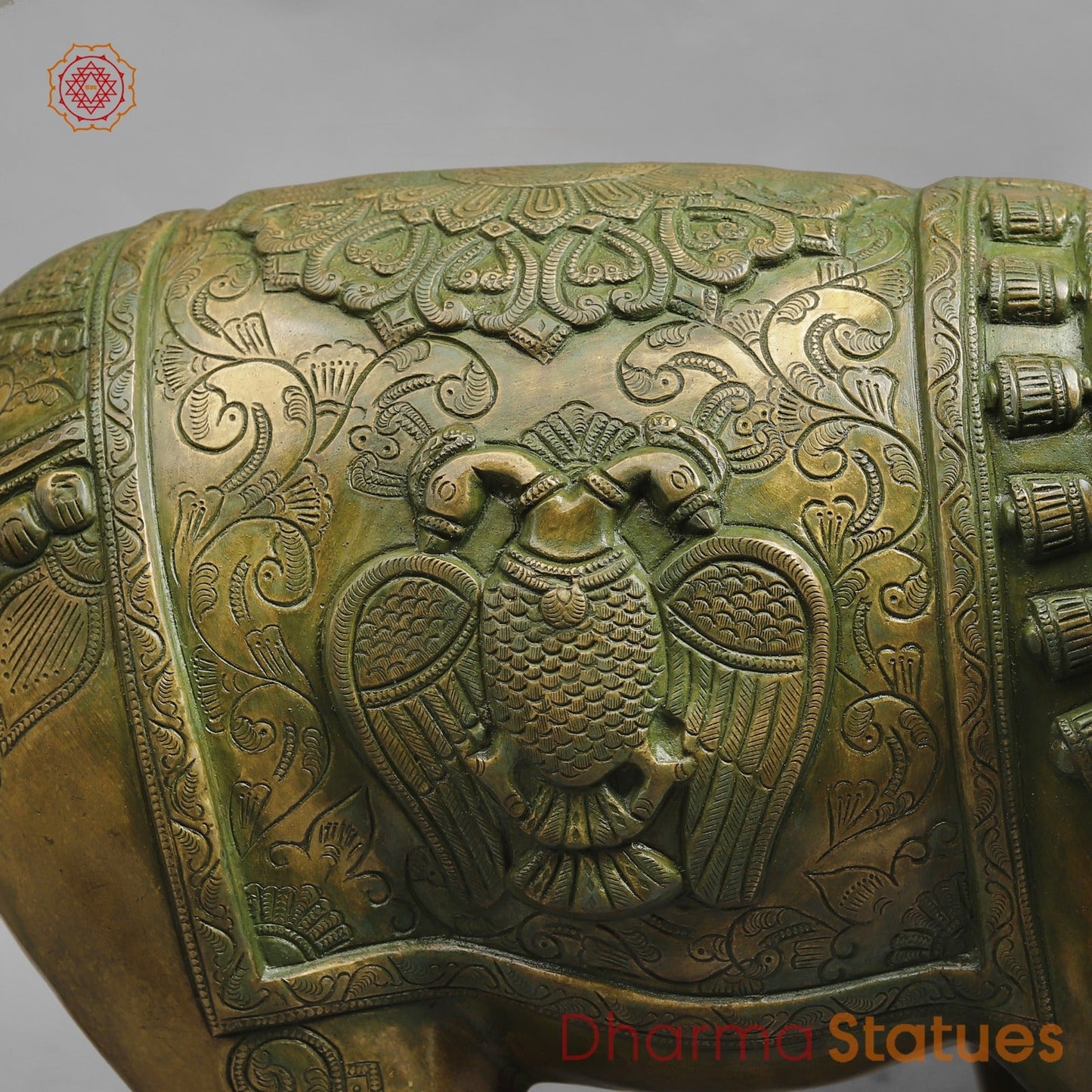 Brass South Indian Elephants Holding Lotus fine, Patina Finish 26”