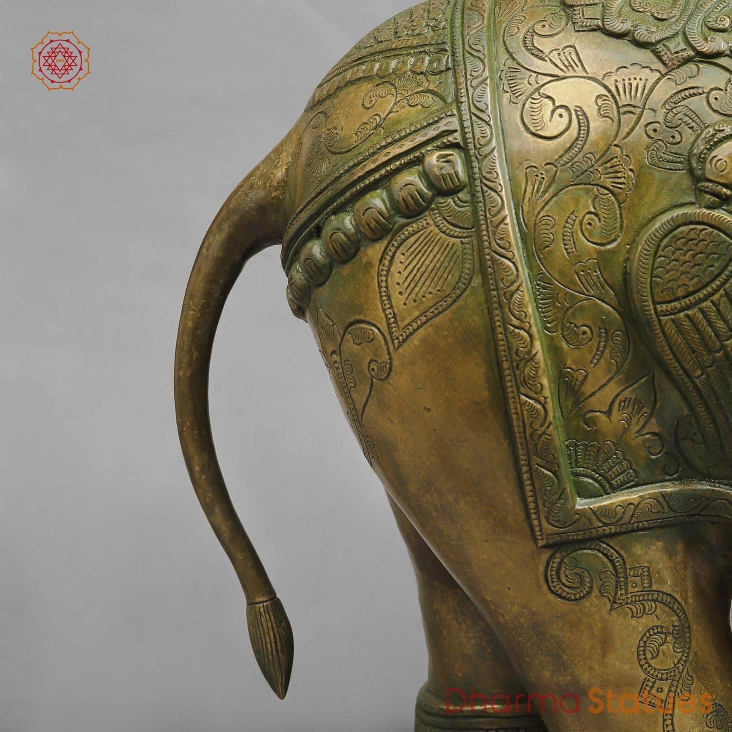Brass South Indian Elephants Holding Lotus fine, Patina Finish 26”