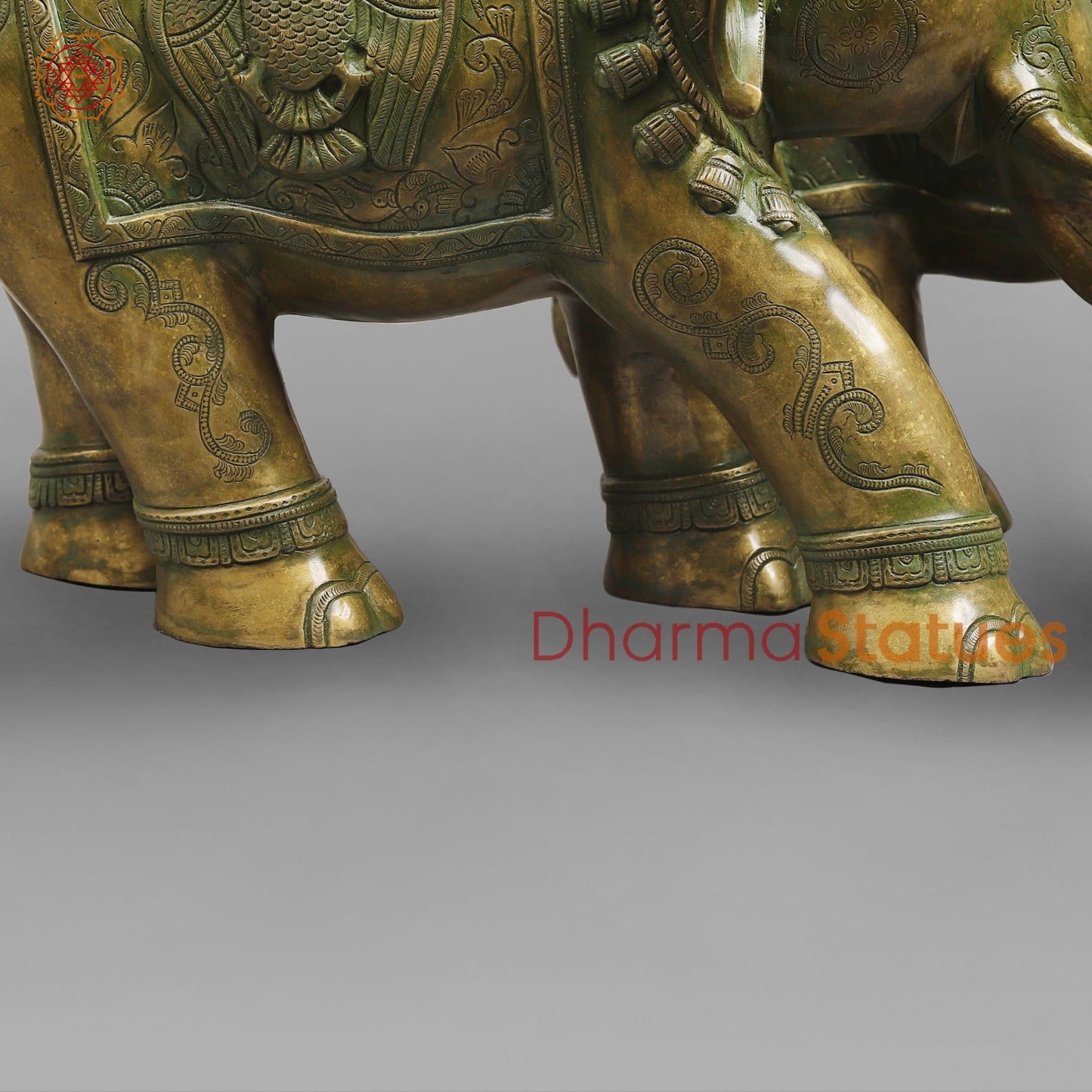 Brass South Indian Elephants Holding Lotus fine, Patina Finish 26”
