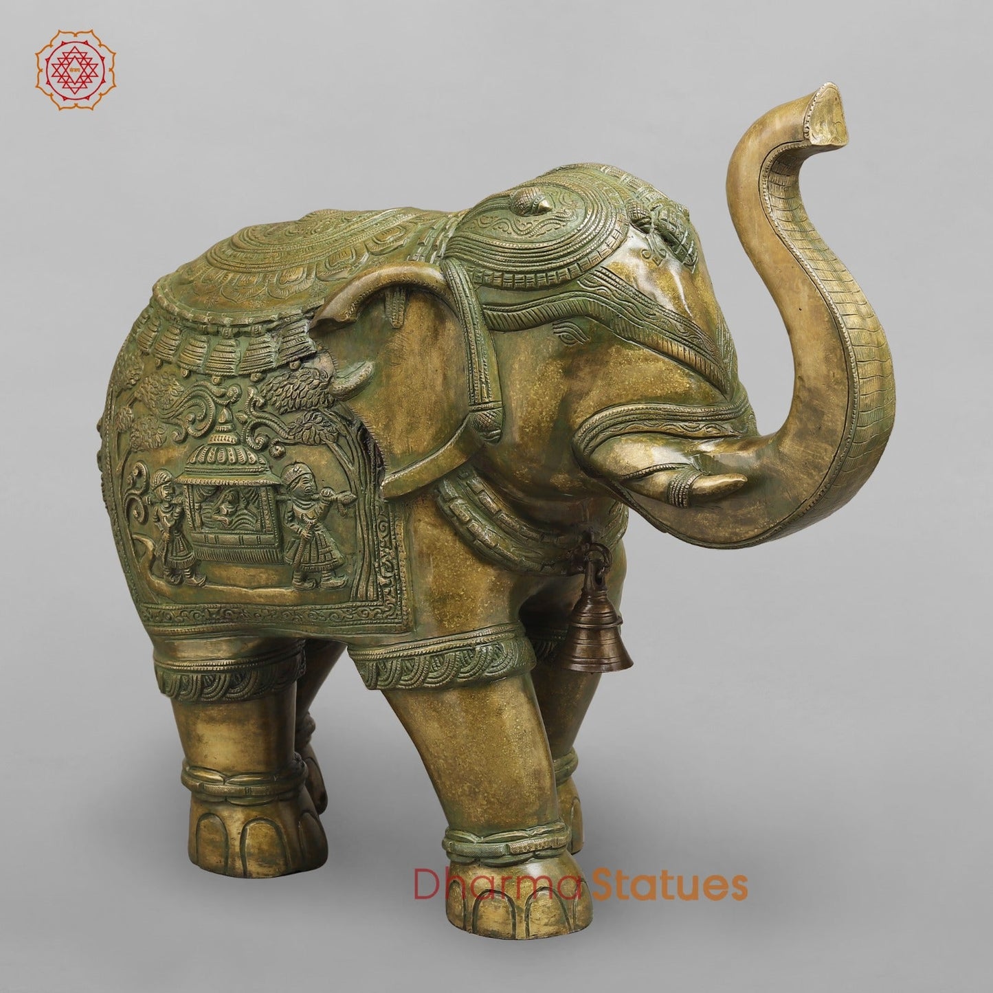 Brass Elephants With Doli Carving Fine, Patina Finish 27”