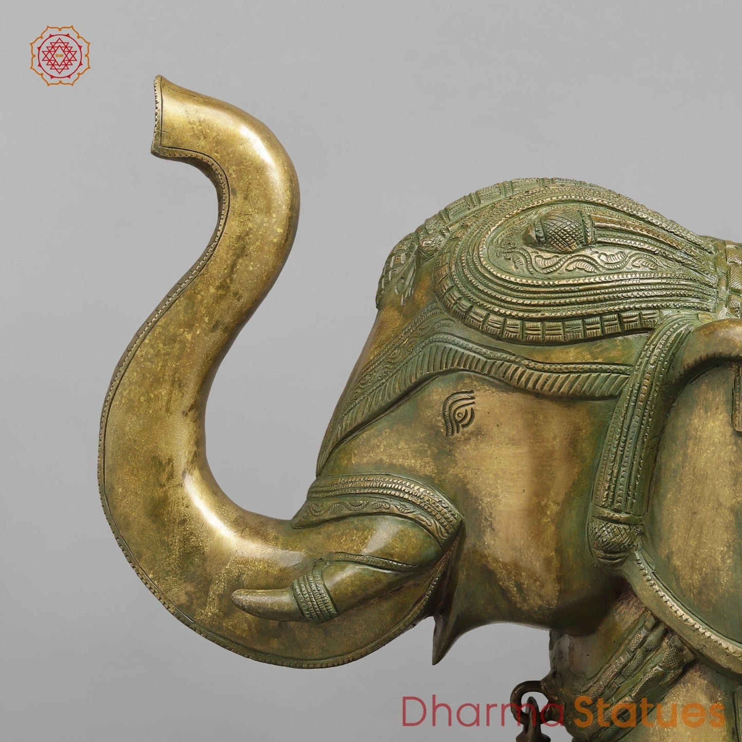 Brass Elephants With Doli Carving Fine, Patina Finish 27”