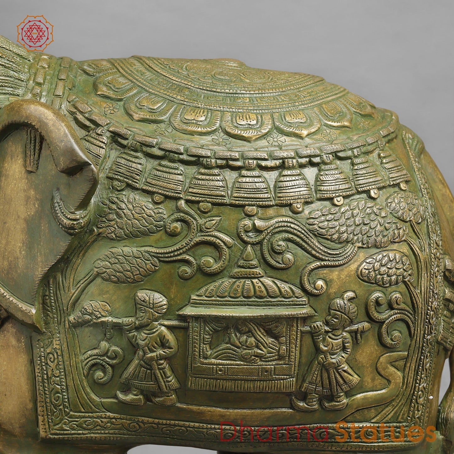 Brass Elephants With Doli Carving Fine, Patina Finish 27”