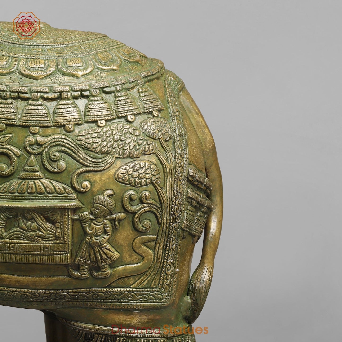 Brass Elephants With Doli Carving Fine, Patina Finish 27”