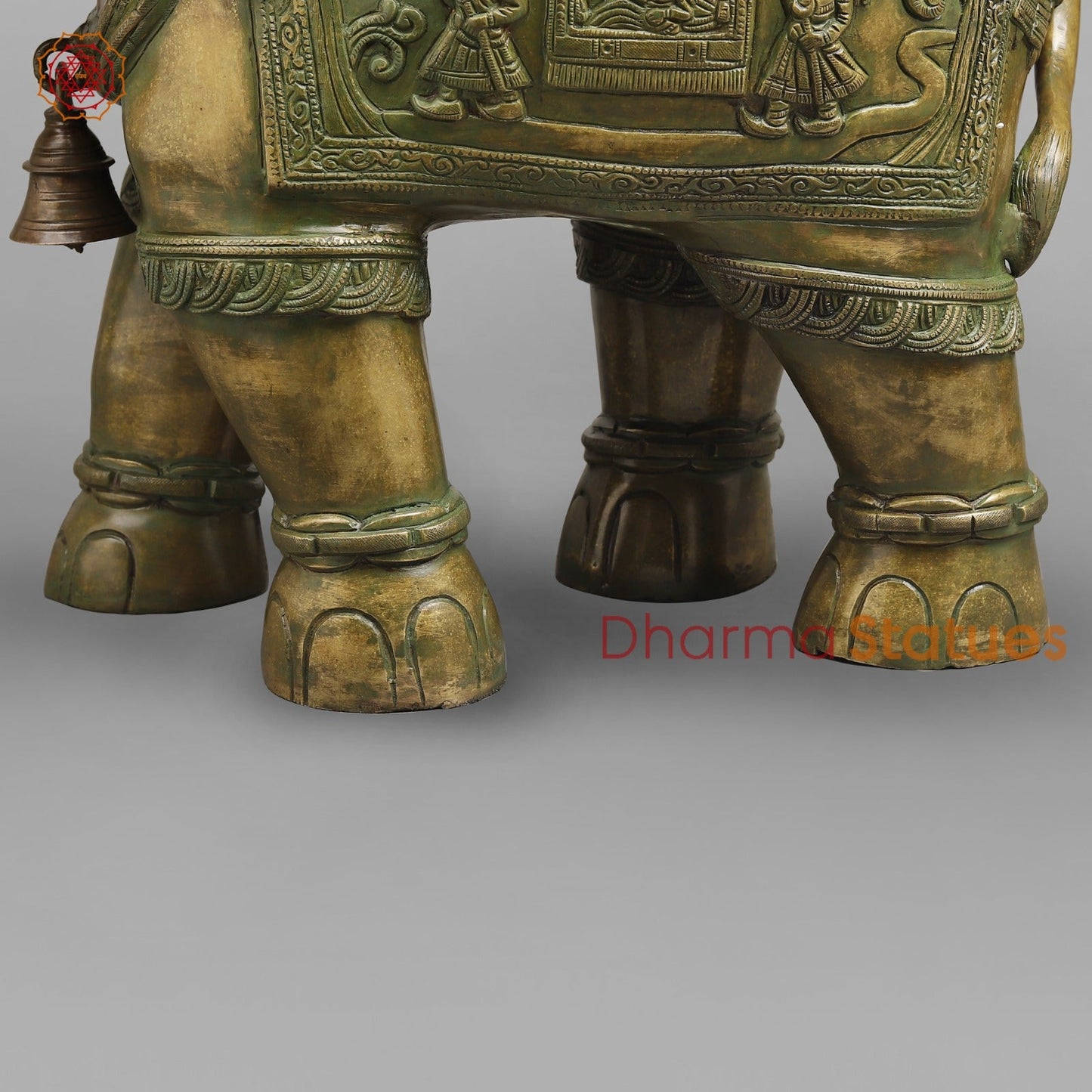 Brass Elephants With Doli Carving Fine, Patina Finish 27”