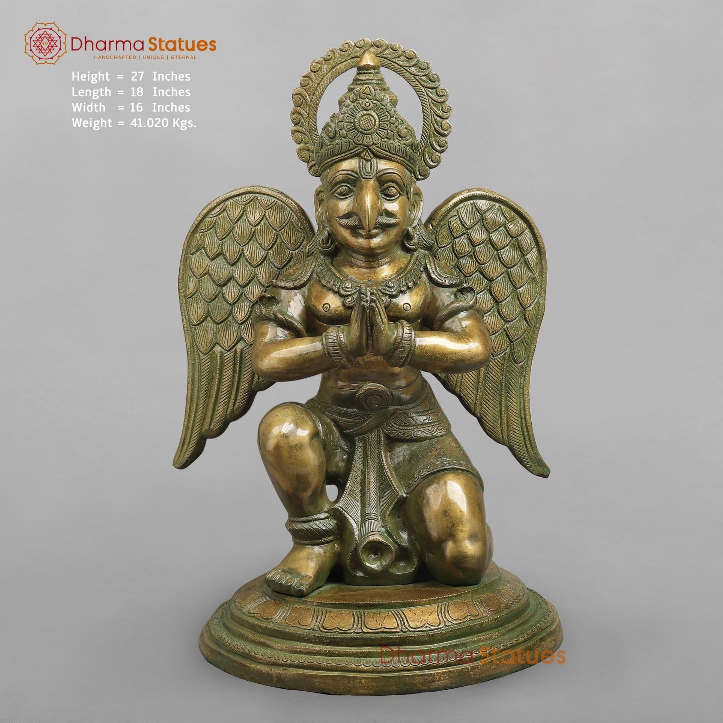 Brass Garuda Seated Fine, Patina Finish 27”