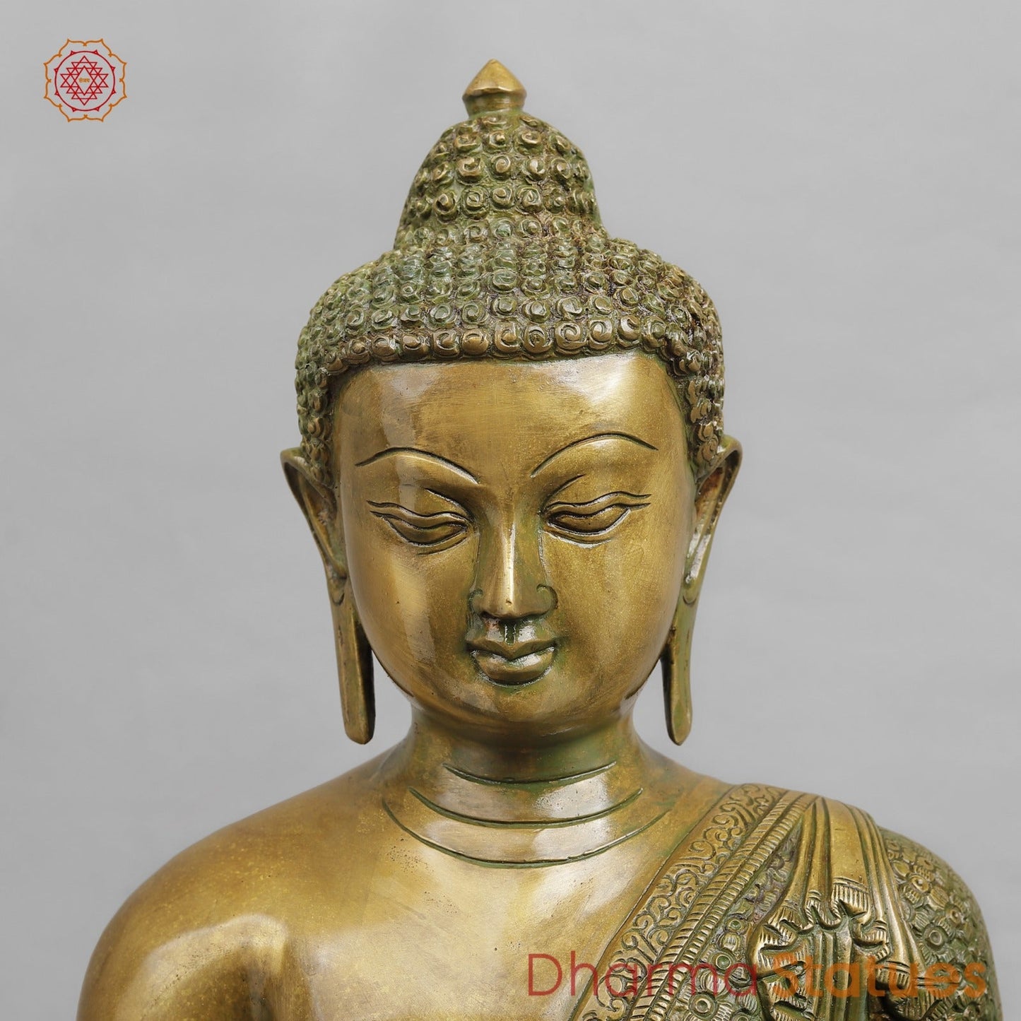 Brass Buddha seated Blessing Posture, Antique Patina Finish 22”
